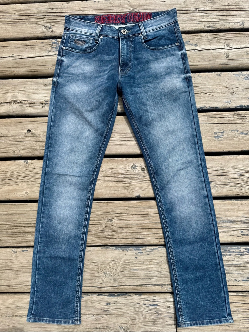Superdry Cowboy Denim Jeans Men’s 31 Blue Slim Straight Distressed Fade